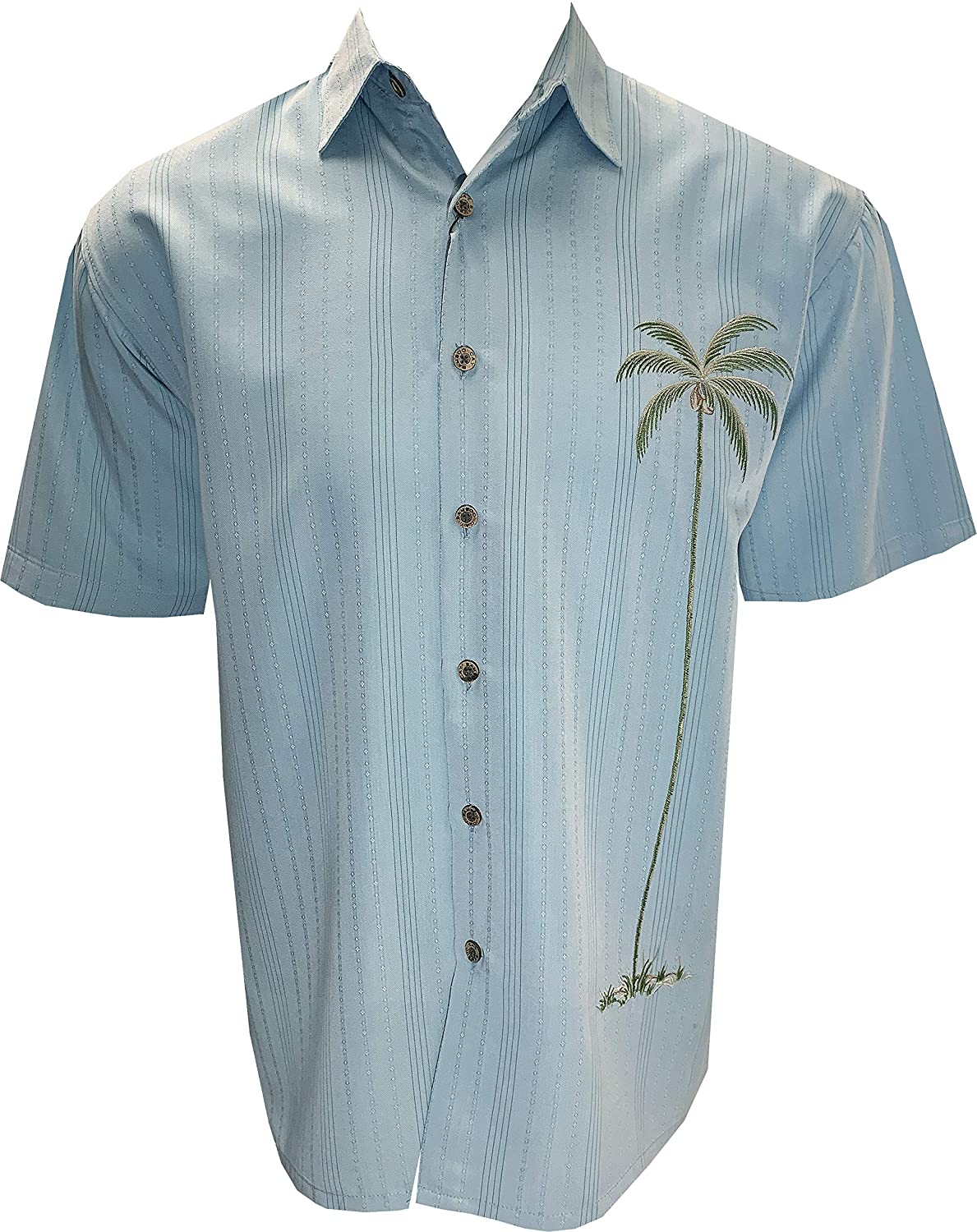 Bamboo Cay Mens Short Sleeve Single Palm Casual Embroidered Woven Shirt