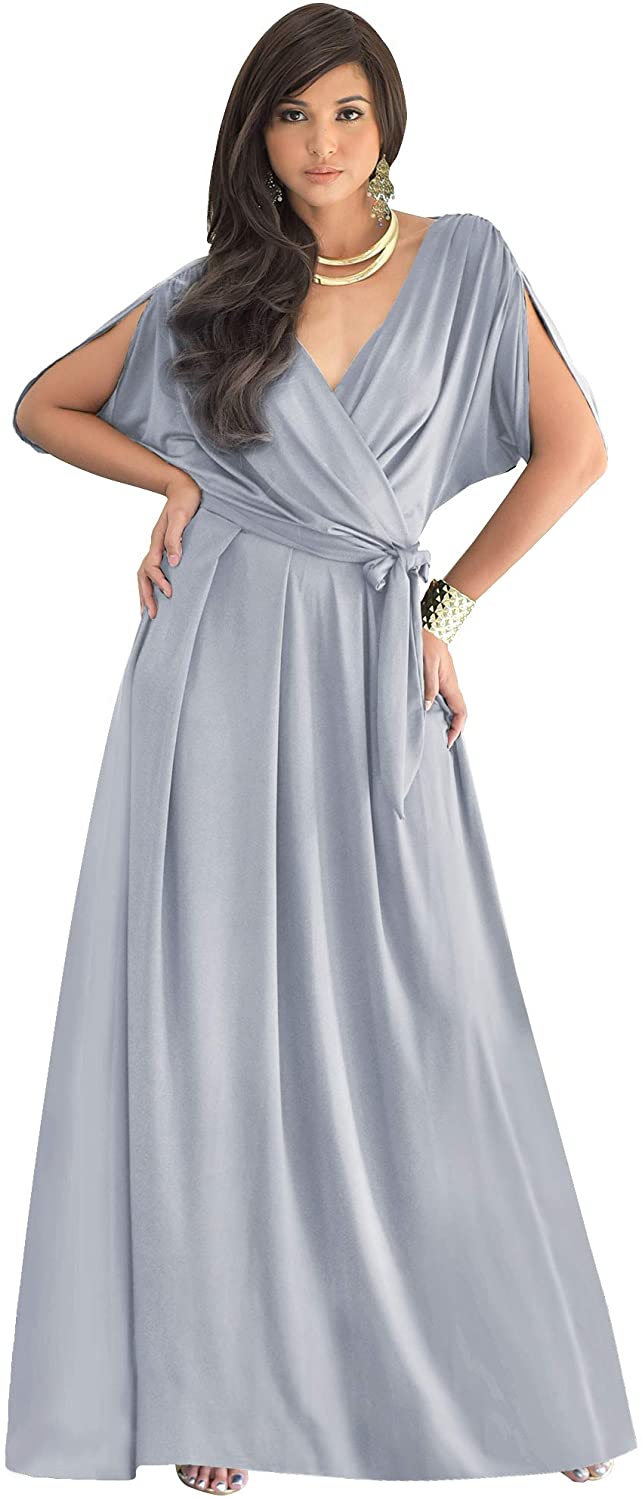 KOH KOH Womens Long Semi-Formal Short Sleeve V-Neck Floor Length Maxi Dress Gown