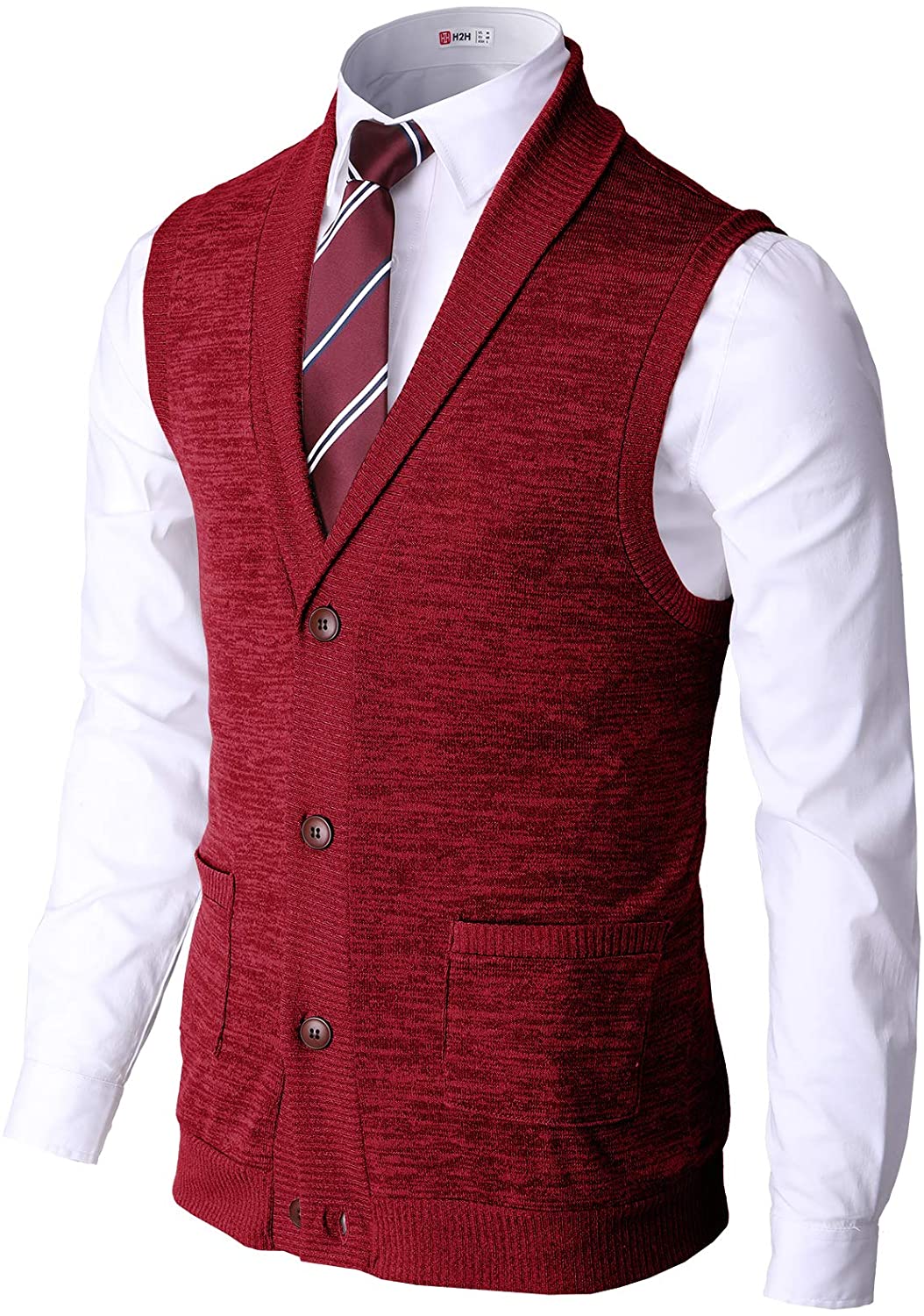 H2H Mens Casual Slim Fit Kniited Sweater Vests V-Neck Button-Down Shawl ...