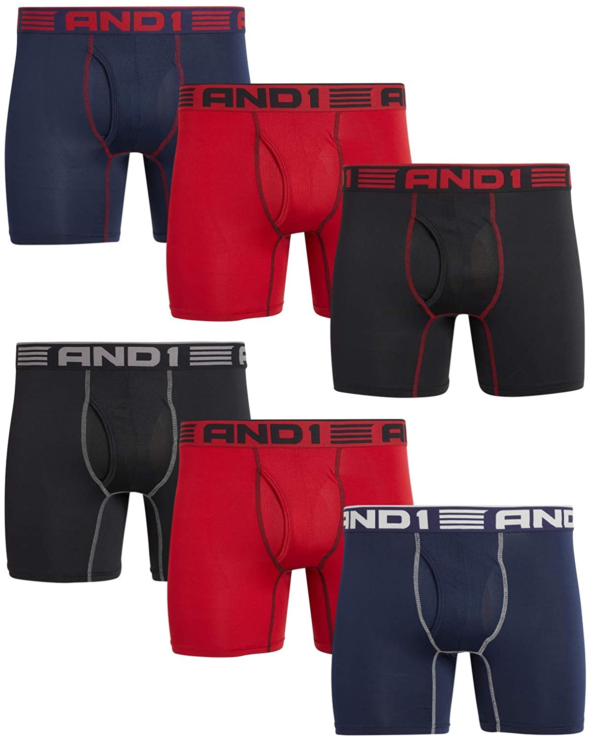 AND1 Men's Underwear 4 or 5 Pack Performance Compression Boxer Briefs with Functional Fly