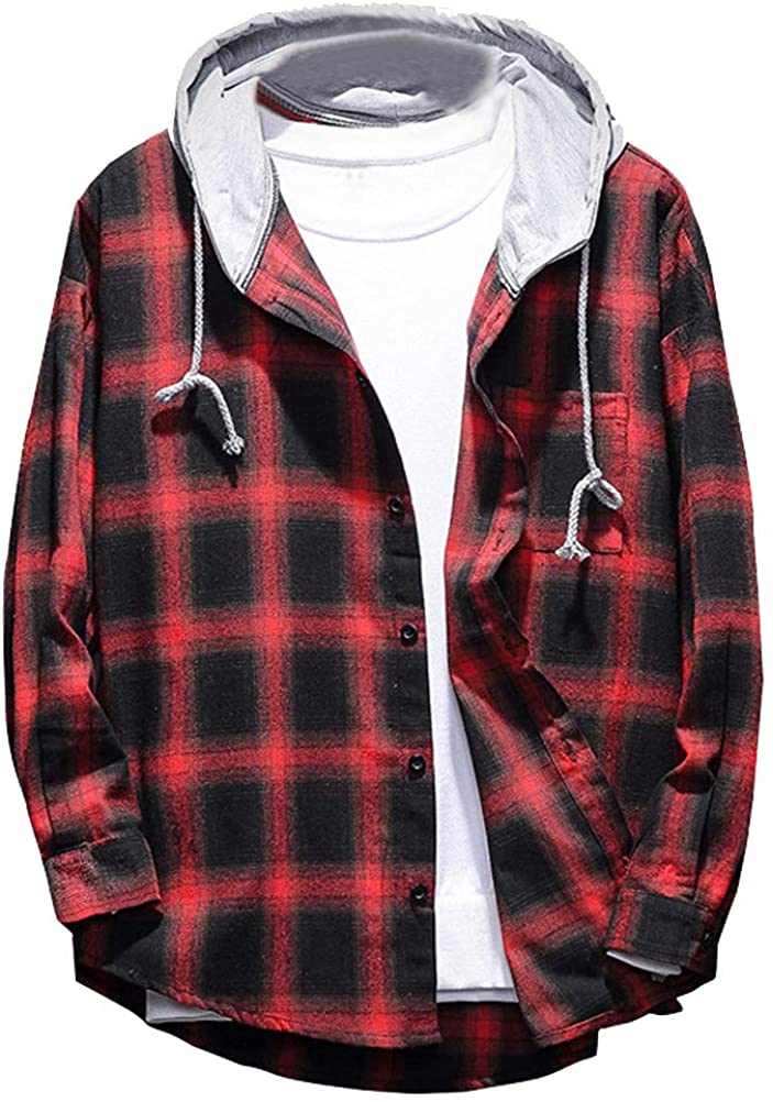 PASOK Men's Plaid Hooded Shirts Casual Long Sleeve Lightweight Shirt  Jackets | eBay