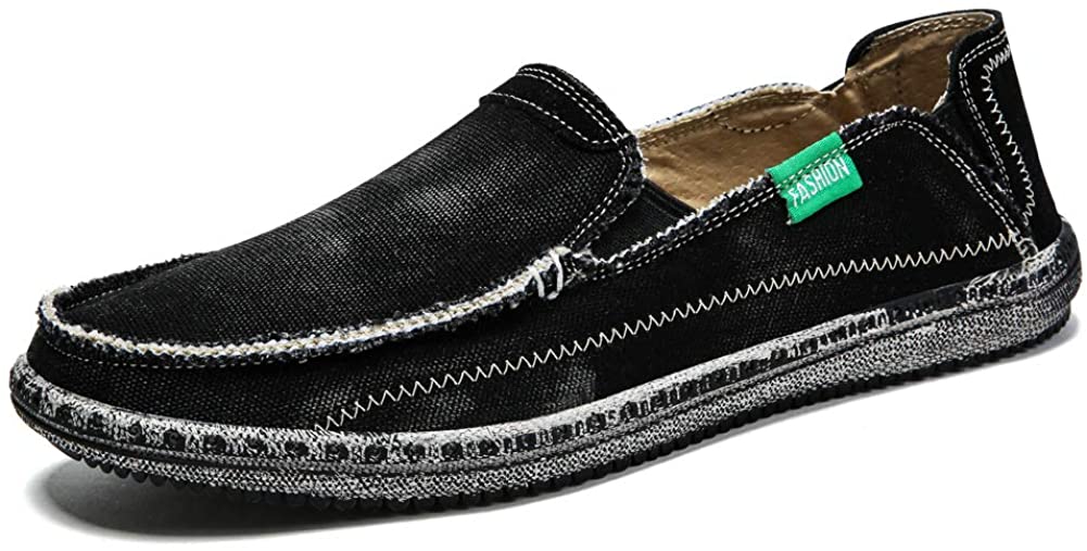 Mens Slip On Deck Shoes Wide Width Casual Vintage Canvas Cloth Sneakers Penny Loafers Flats Boat Shoes 