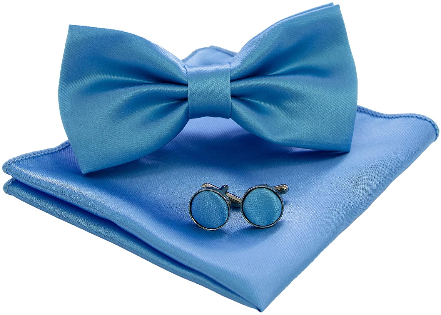 RBOCOTT Solid Color Bow Tie and Pocket Square with Cufflinks Set for Men