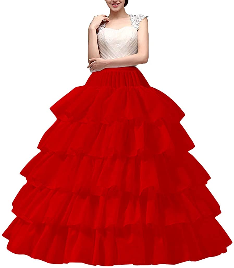YULUOSHA Women's Crinoline Petticoat 4 Hoop Skirt 5 Ruffles Layers Ball  Gown Hal