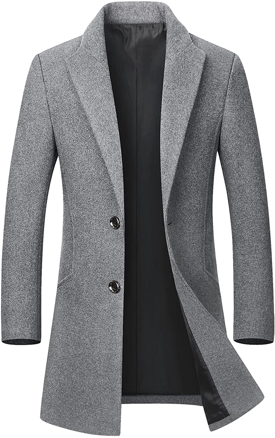 chouyatou Mens Mid-Length Single Breasted Wool Blend Top Coat
