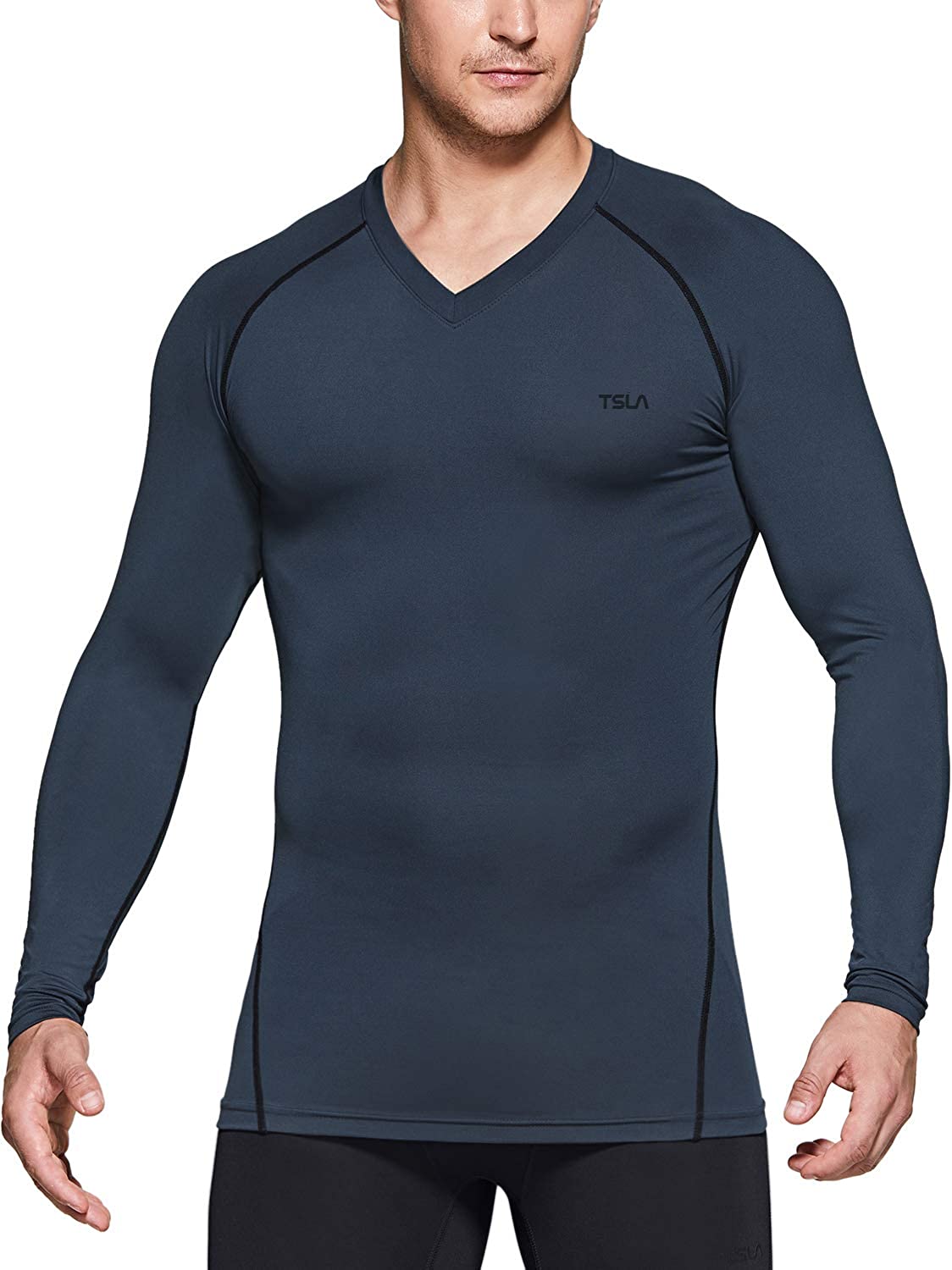TSLA Mens Thermal Compression Shirt Long Sleeve Baselayer Long/Mock/V-Neck Top