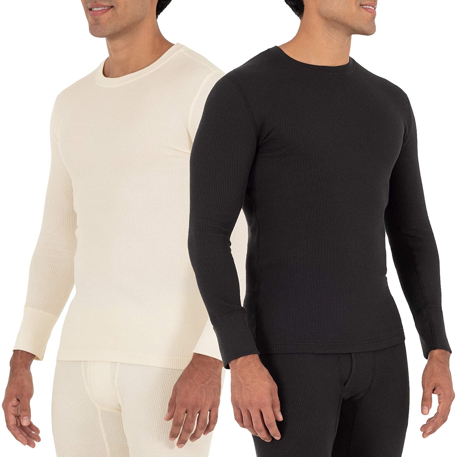 1 and 2 Packs Fruit of the Loom Mens Recycled Waffle Thermal Underwear Crew Top
