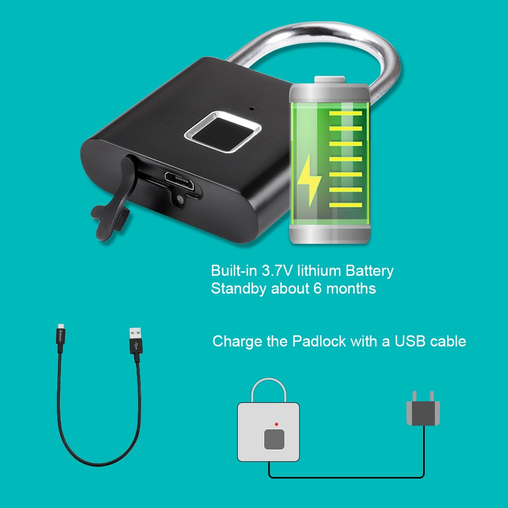 KERUI Waterproof USB Charging Fingerprint Lock Smart Padlock door lock 0.1sec Unlock Portable Anti-theft Fingerprint Lock Zinc-2