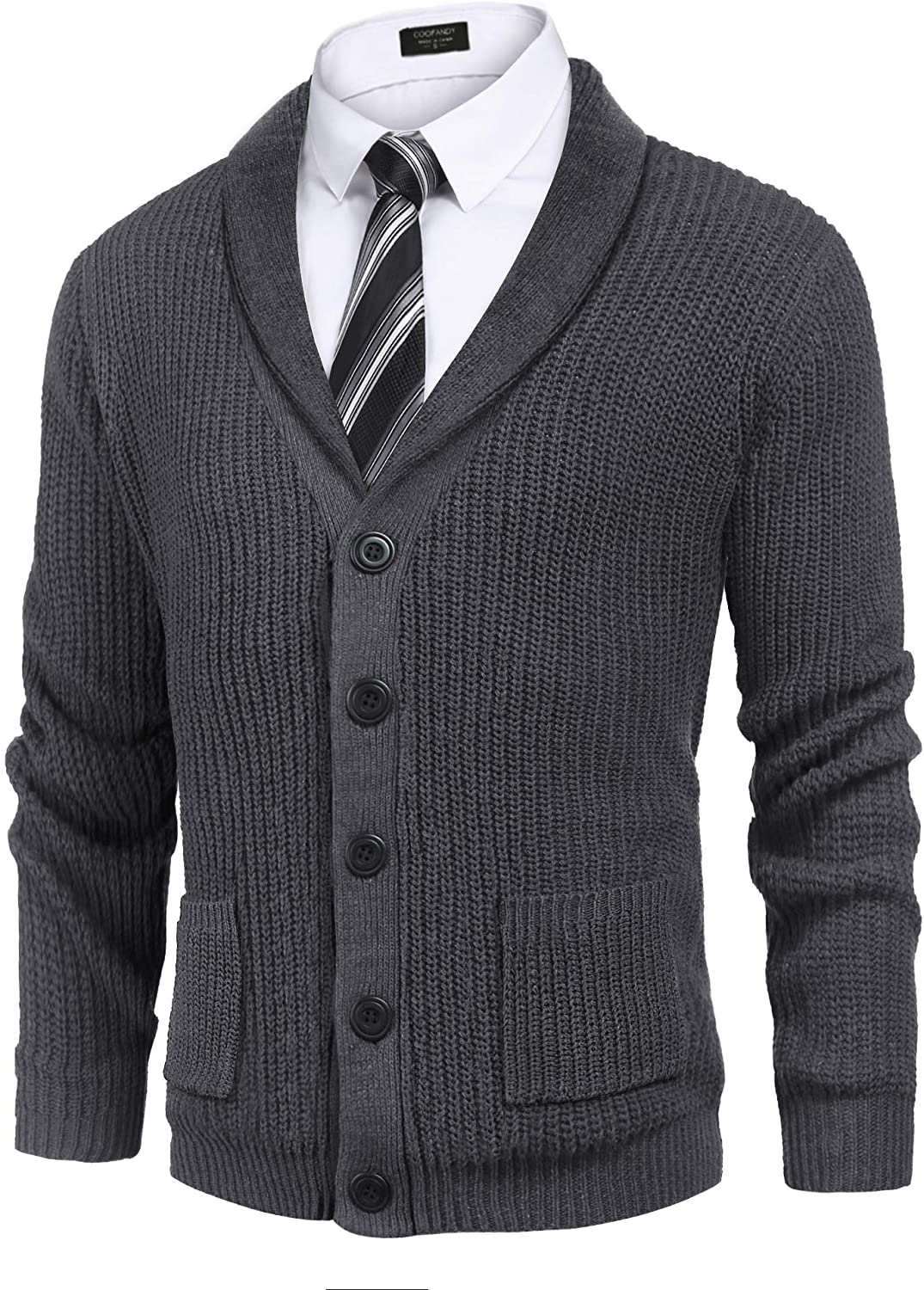 Mens Sweater Shawl Collar Cardigan Sweaters with Pockets Button Up