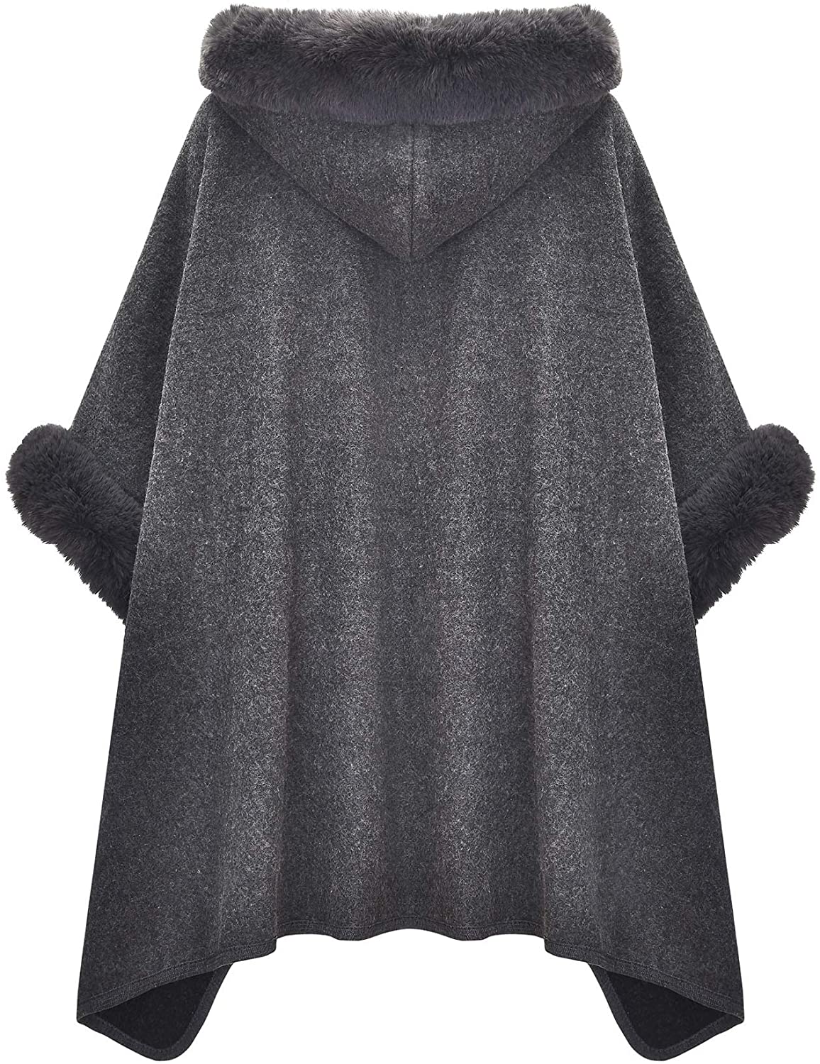 Women Winter Fashion Faux Fur Trim Layers Hooded Cardigan Warm Cape