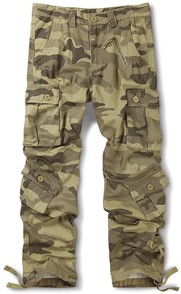 OCHENTA Men's Casual Military Cargo Pants Baggy Camo Work Trousers with 8  Pocket