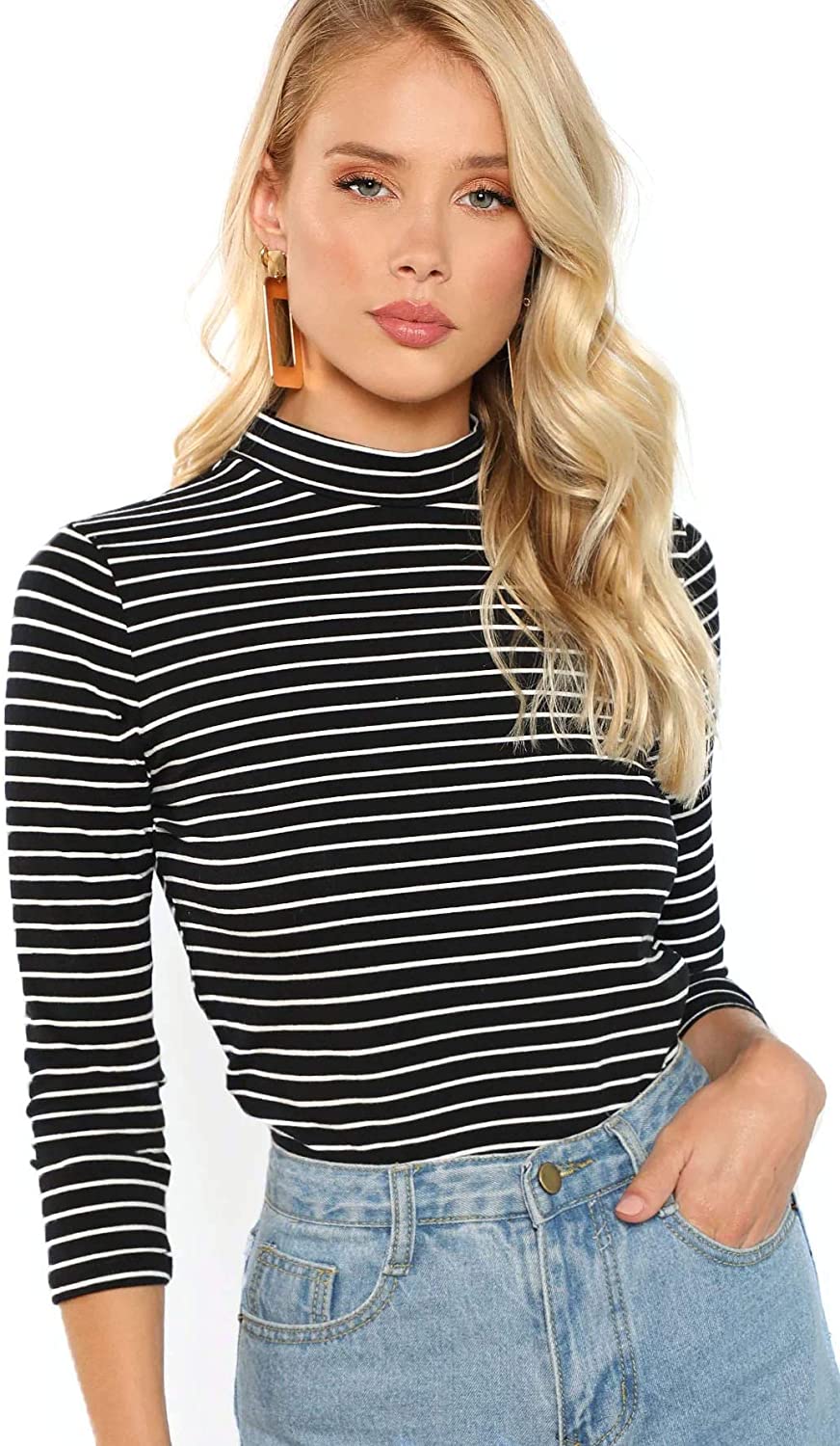 Floerns Women's Long Sleeve Slim Fit Turtleneck Basic T-Shirts at   Women’s Clothing store