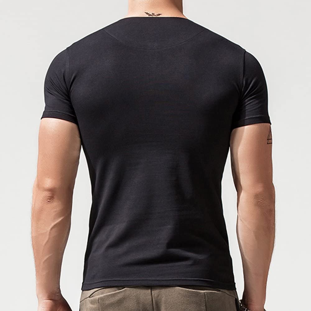 palglg Mens Cotton Muscle Slim Fitted Sport Henley T-Shirt with Button ...