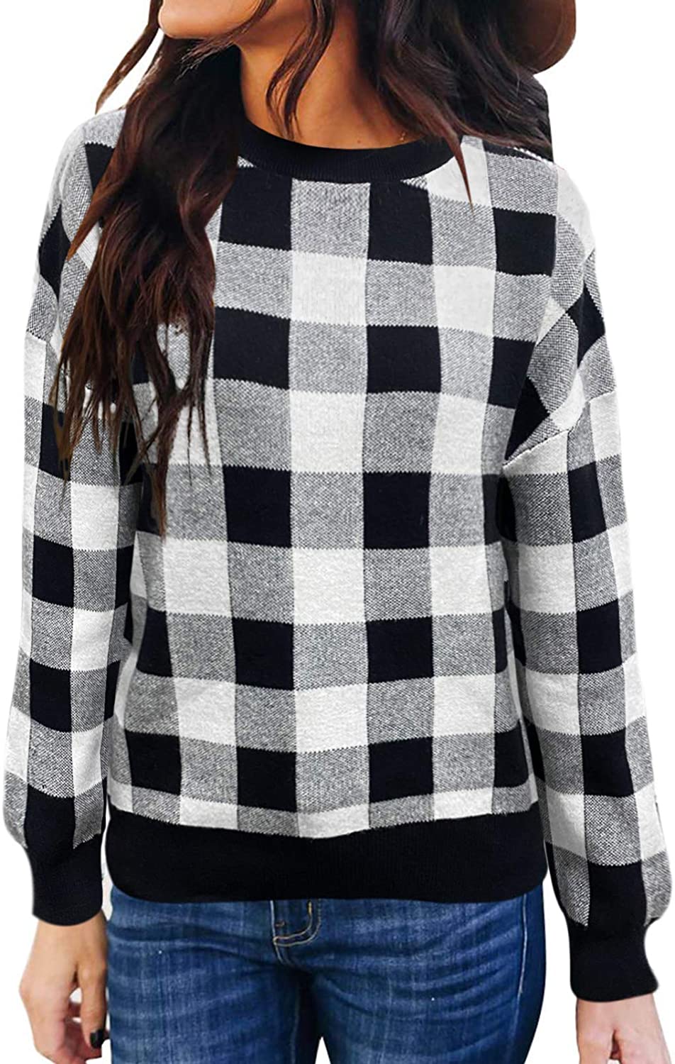 thumbnail 8  - ZESICA Women&#039;s Long Sleeve Crew Neck Striped Color Block Casual Loose Knitted Pu