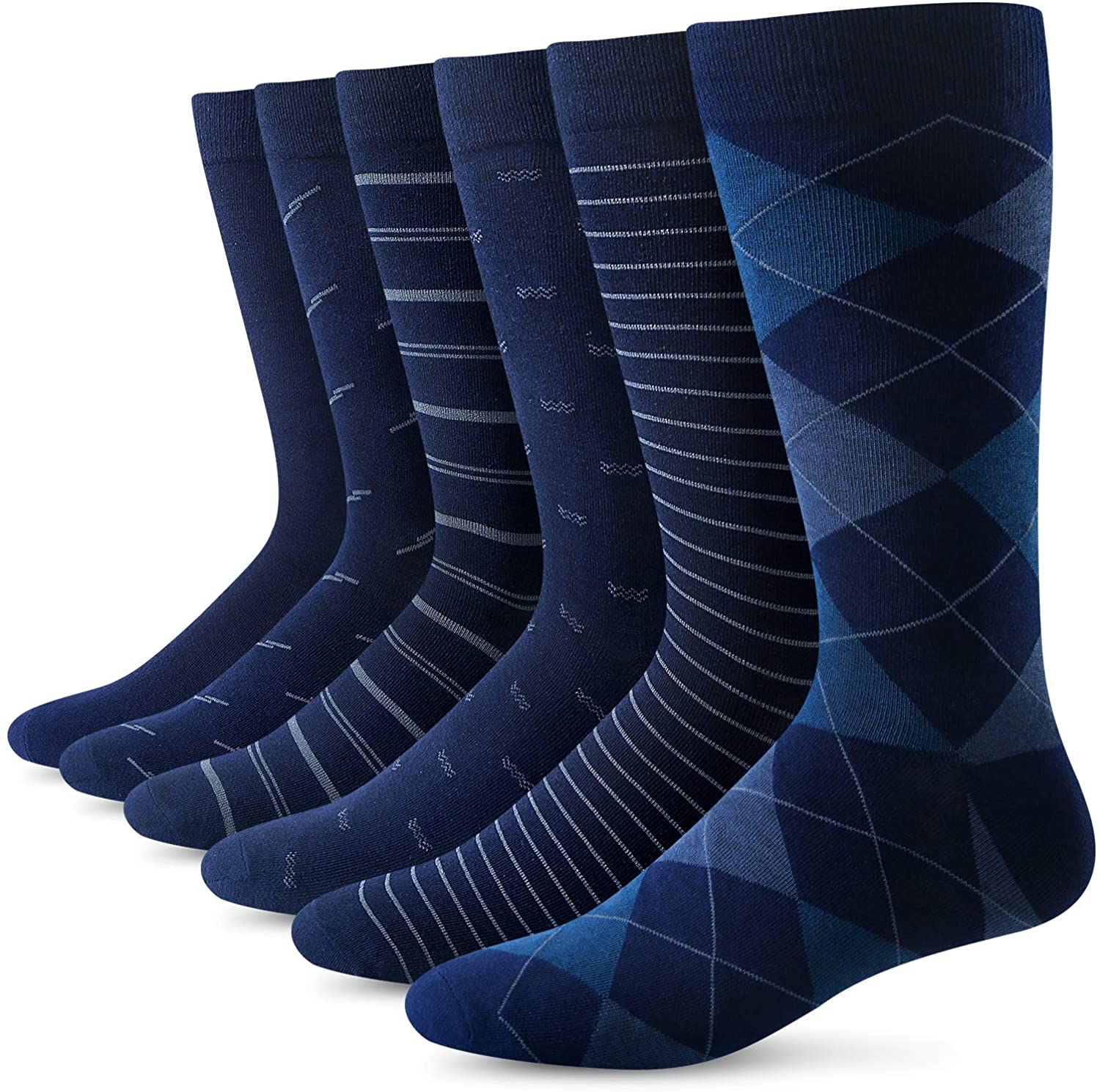 Yousu Mens Dress Socks Business Casual Solid Pattern Cotton Crew Sock 6  Pairs