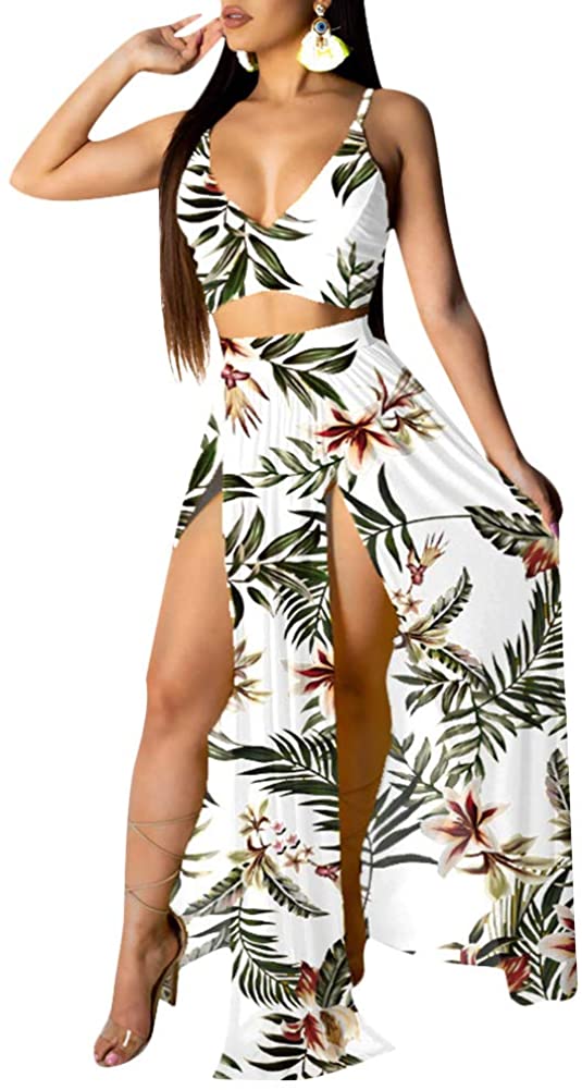 Aro Lora Women's Sexy Off Shoulder Floral Printed Side Slit Two