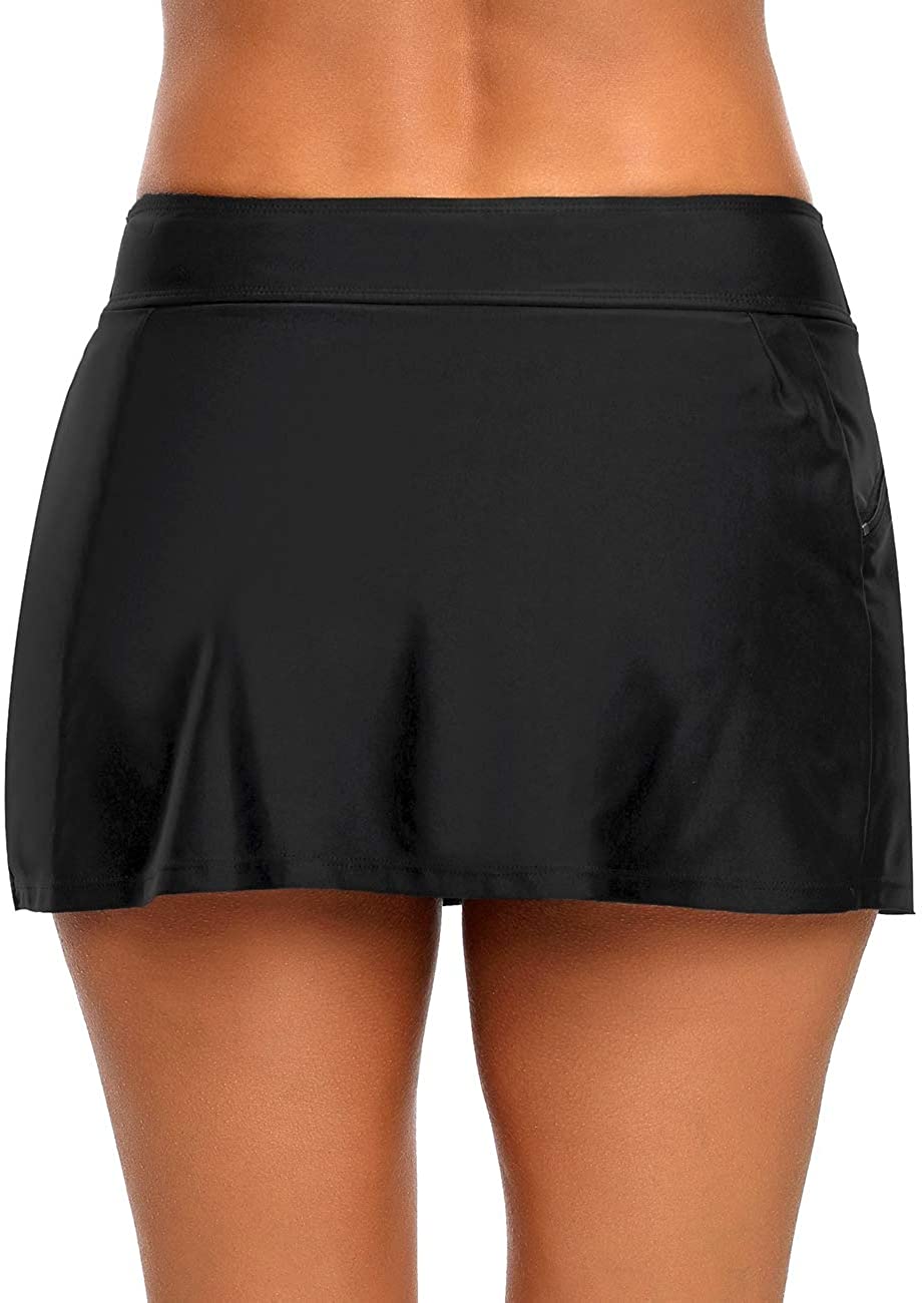 Vetinee Women's Zip Pocket High Waist Bikini Tankini Bottom Swim Skirt  Swimsuit | eBay