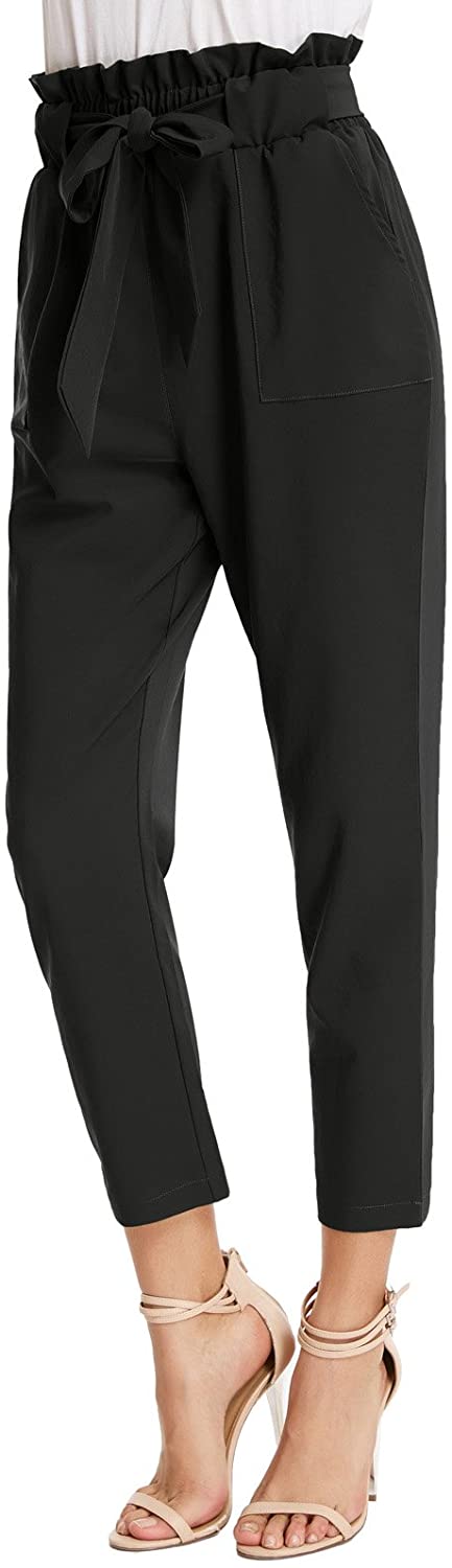 GRACE KARIN Women's Cropped Paper Bag Waist Pants with Pockets