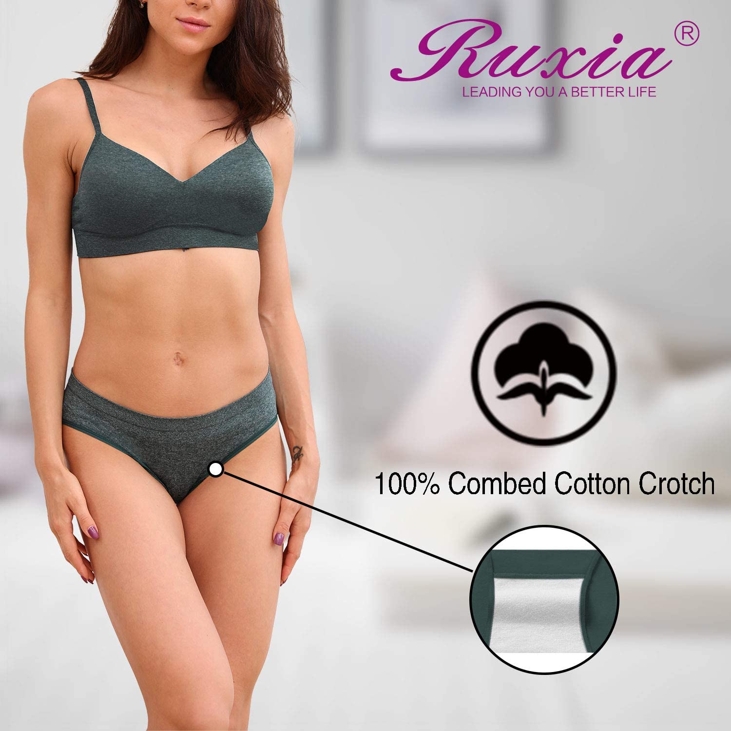 R Ruxia Womens Hipster Panties Seamless Low Rise Cheekini Panty Soft