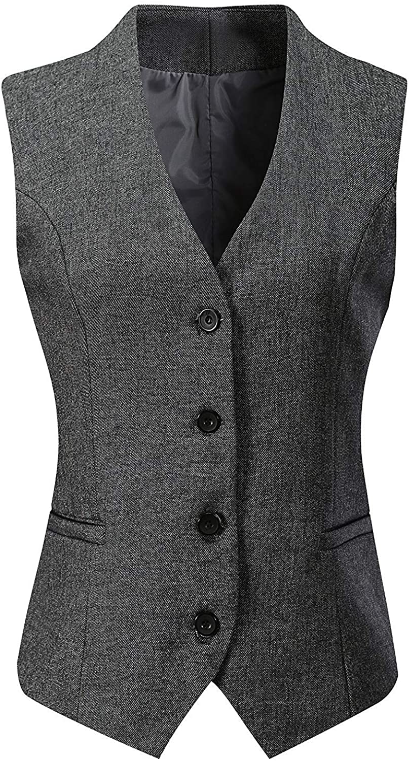 V VOCNI Women's Fully Lined 4 Button V-Neck Economy Dressy Suit