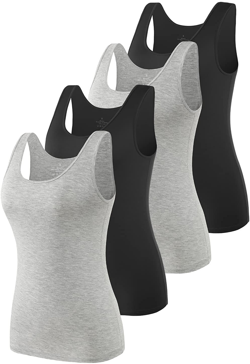 AMVELOP Elastic Tank Tops for Women Undershirts Pack of 4 Slim-Fit