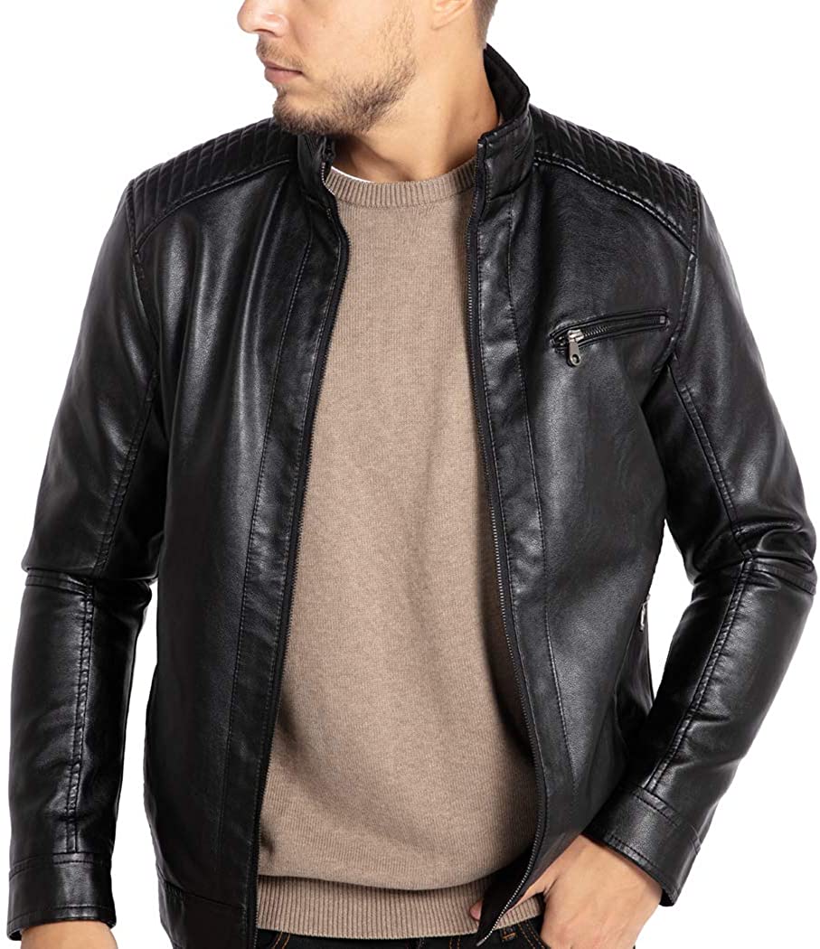 WULFUL Men's Stand Collar Leather Jacket Motorcycle Lightweight Faux  Leather Out | eBay