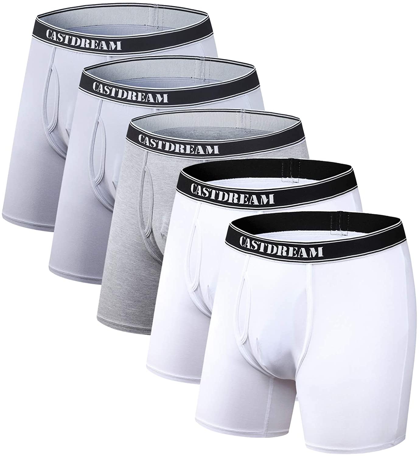 4Packs Patrick Silver Men's Breathable Bamboo Rayon Boxer Underwear with Fly