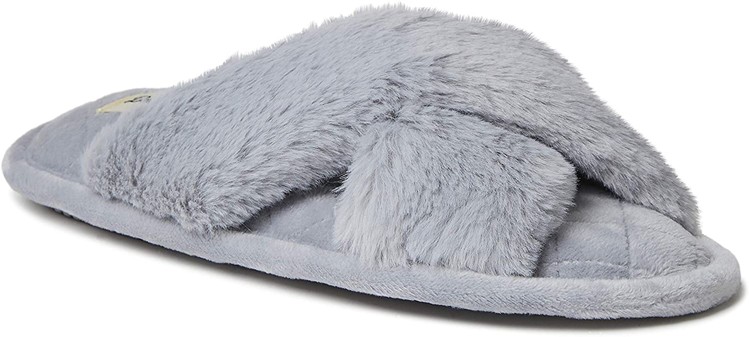 dearfoams women's jessica furry cross band slide slipper