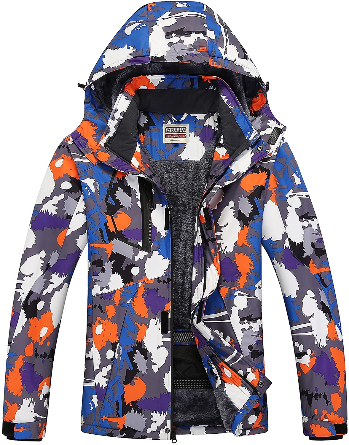 WULFUL Men's Waterproof Ski Jacket Warm Winter Snow Coat Mountain Windbreaker Hooded Raincoat 