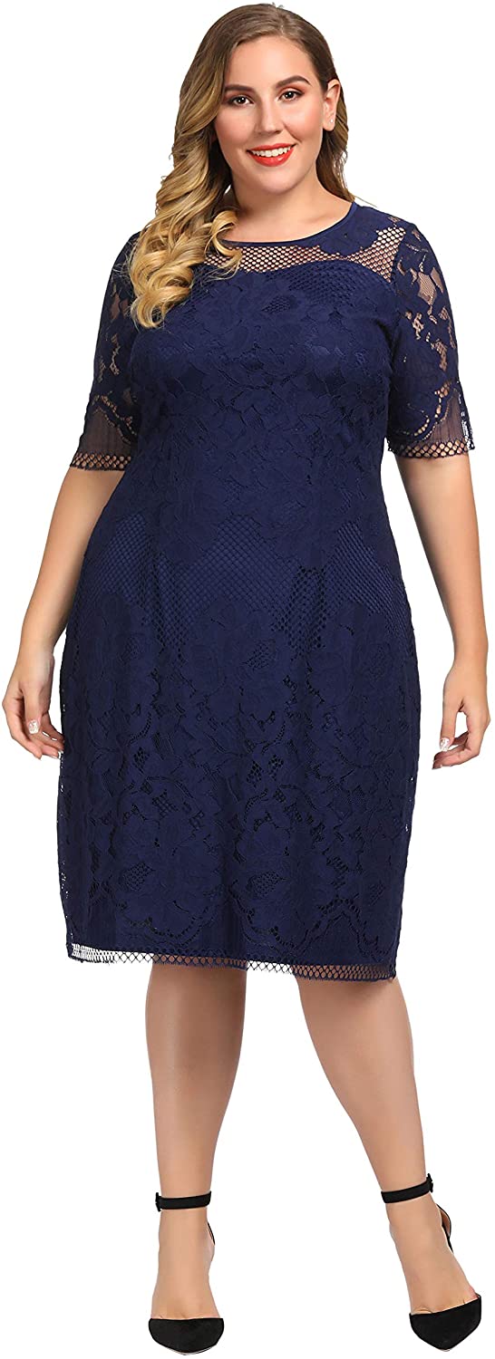 Chicwe Women's Plus Size Lined Floral Lace Dress - Knee Length Casual ...