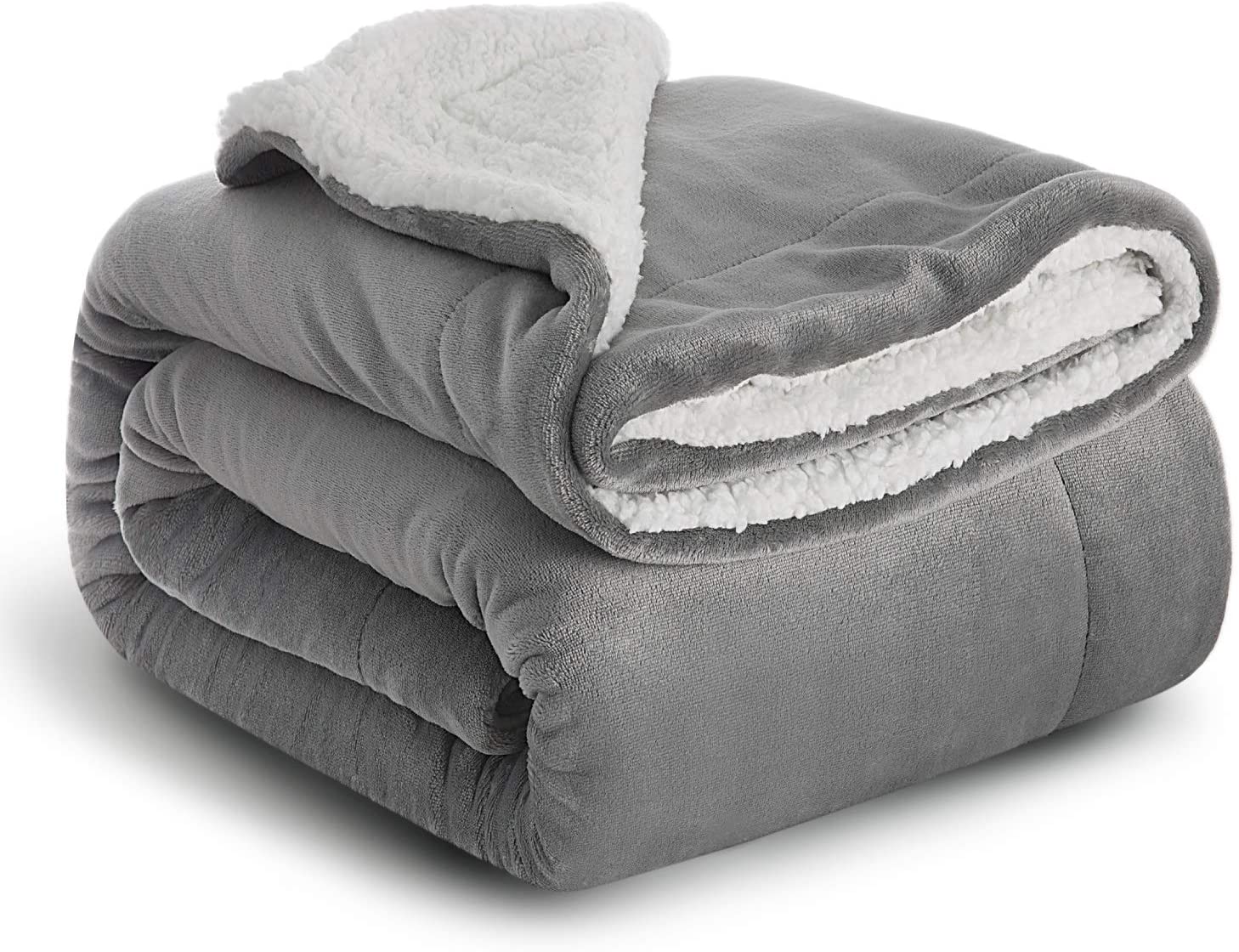Bedsure Fuzzy Textured Reversible Sherpa Throw Blanket 