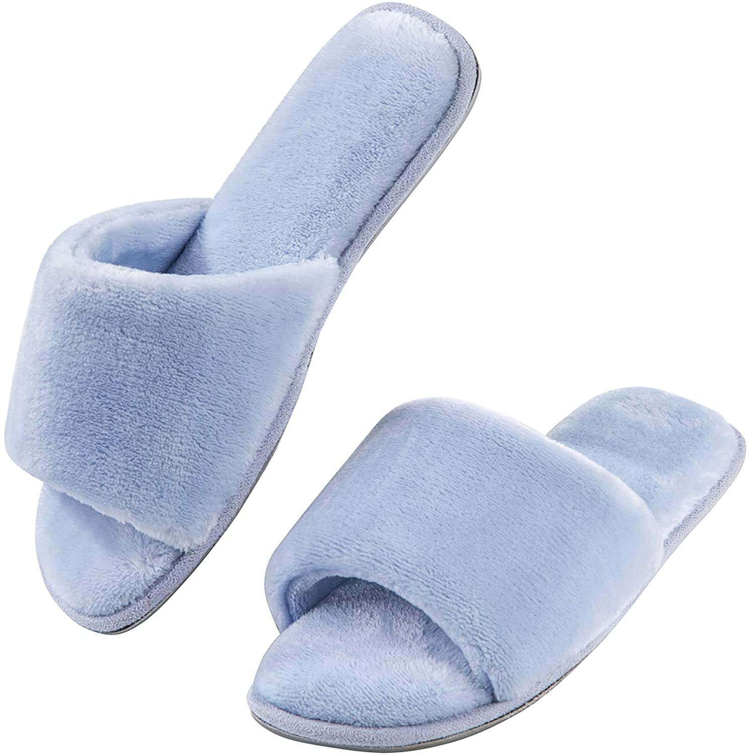 DL House Slippers for Women Open Toe Fluffy Womens Slippers Memory Foam Indoor Comfy Slip On Womens Bedroom Slippers Non-Slip Pink Gray Black White 