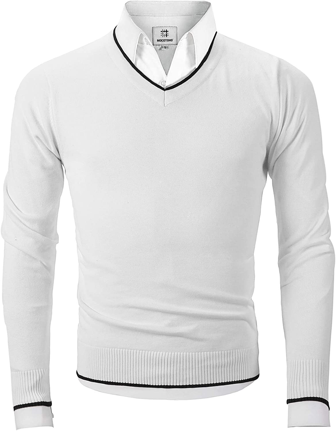 MOCOTONO Mens V-Neck Long Sleeve Pullover Casual Sweater