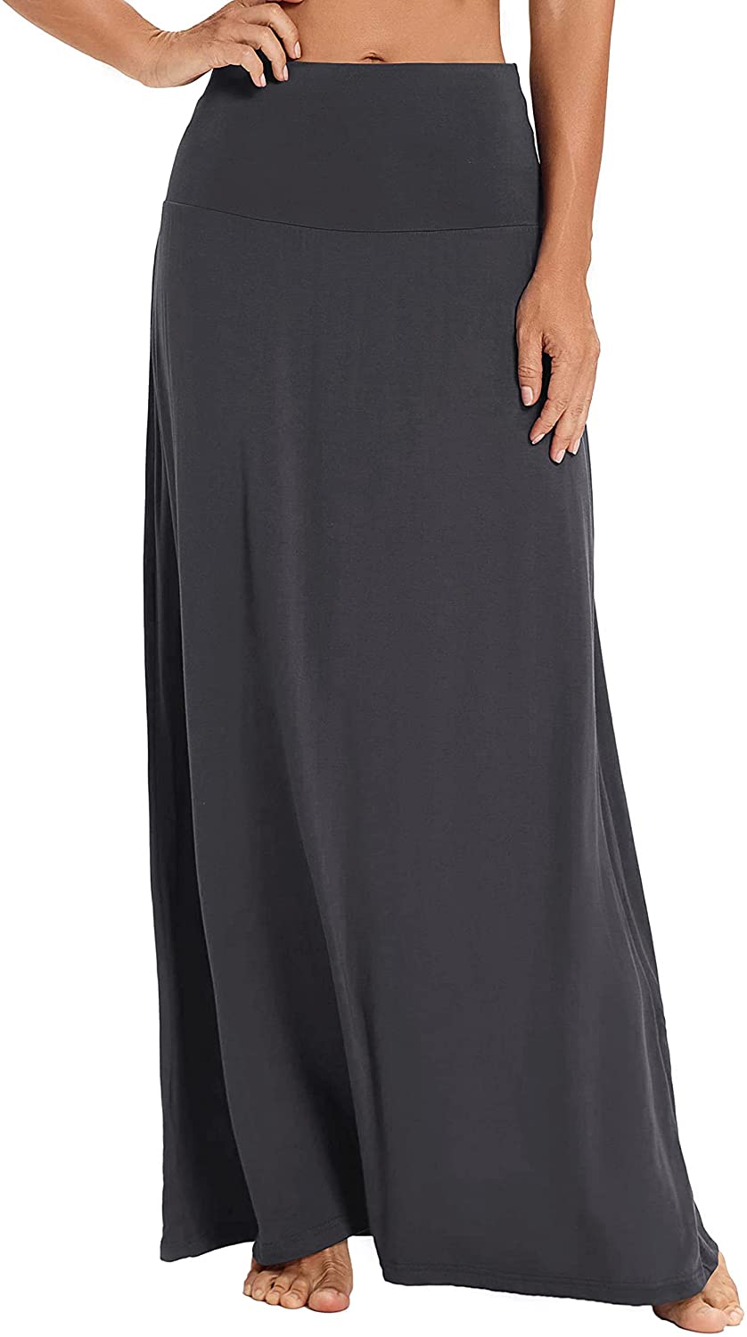 EXCHIC Women's Bohemian Style Print/Solid Elastic Waist Long Maxi Skirt 