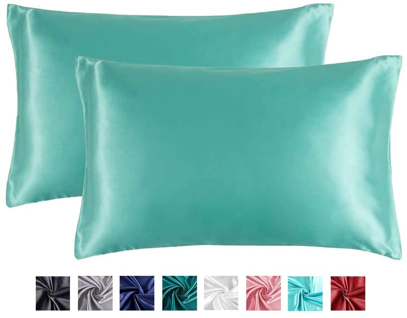 Fatapaese Satin Pillowcases Queen Size Set of 2 Pillow Cases for Hair and Skin Navy 20x30