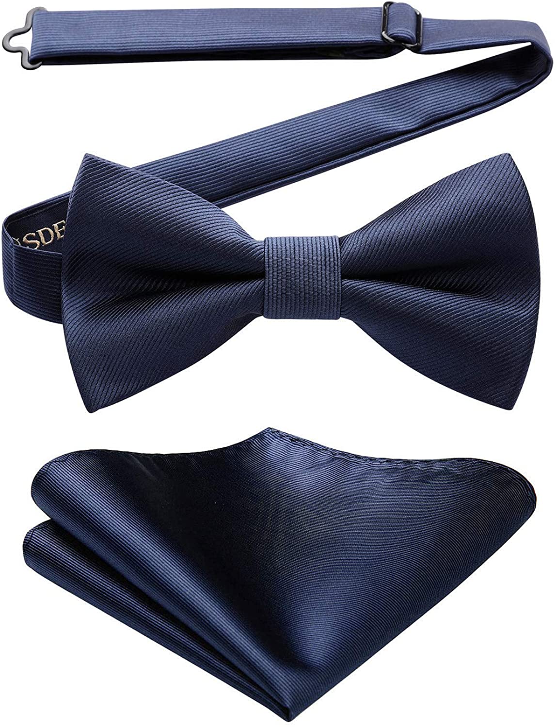 HISDERN Men s Bow Tie Set Solid Color Double Folded Pre-tied Bowtie and Pocket Square for Wedding Party 