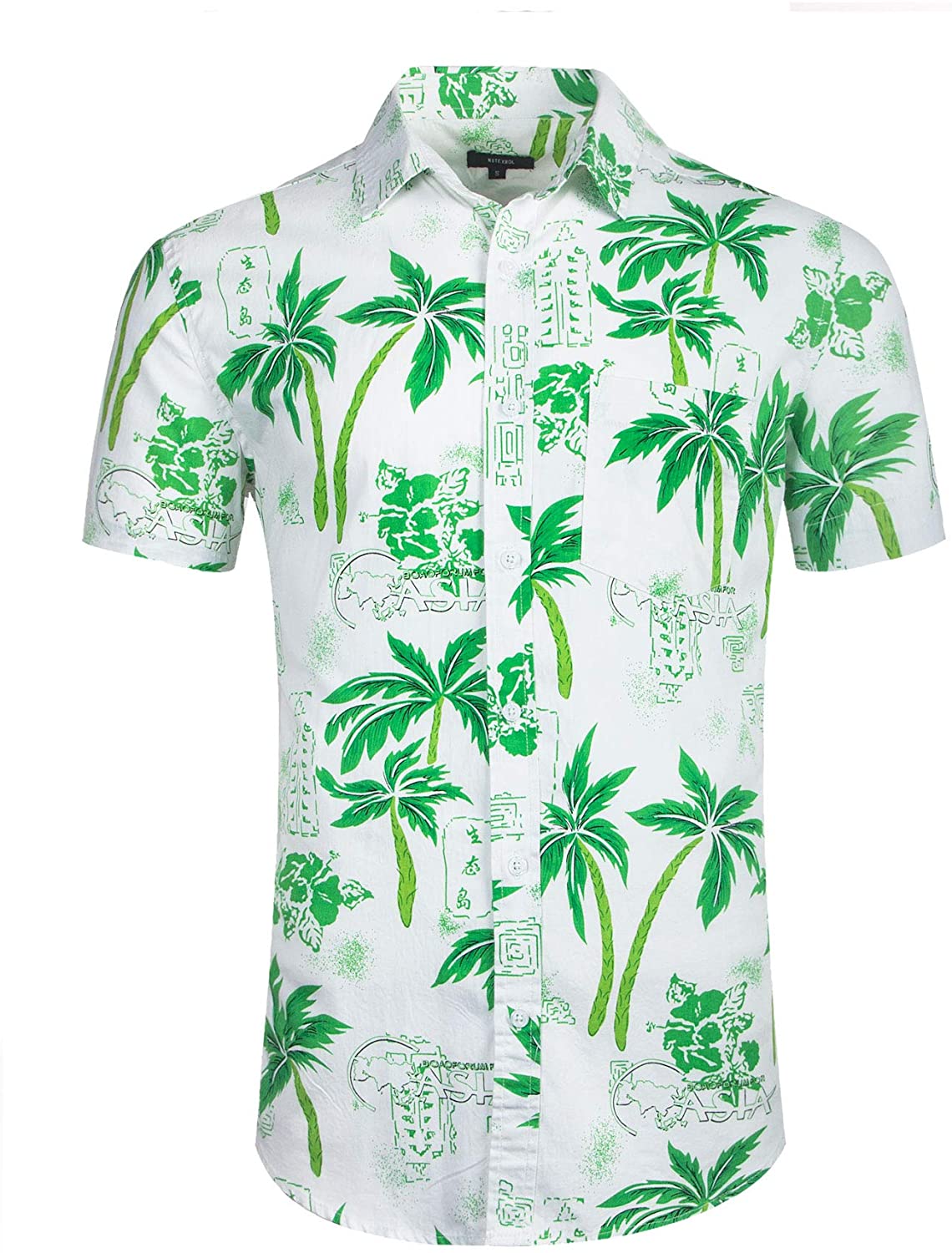 NUTEXROL Mens Hawaiian Shirts Standard-Fit Cotton/Polyester Palm Tree Printed Beach Wear 
