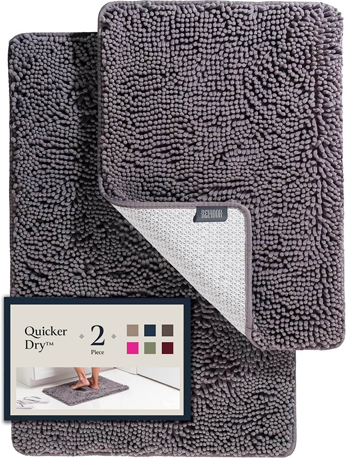 2 Piece Bathroom Rugs Bath Mat Set - Soft Plush Chenille Shower Mats For  Bathroom Durable Bath