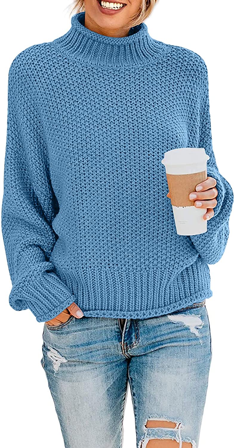 thumbnail 36  - ZESICA Women&#039;s Turtleneck Batwing Sleeve Loose Oversized Chunky Knitted Pullover
