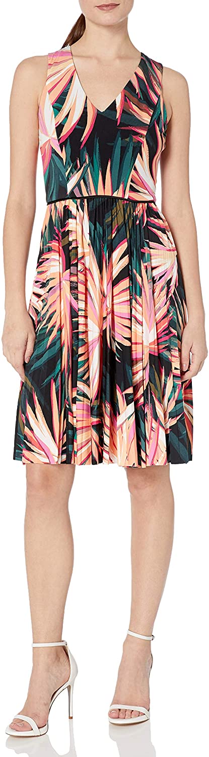 Maggy London Women's Techno Palm Jersey Pleated Fit and Flare | eBay