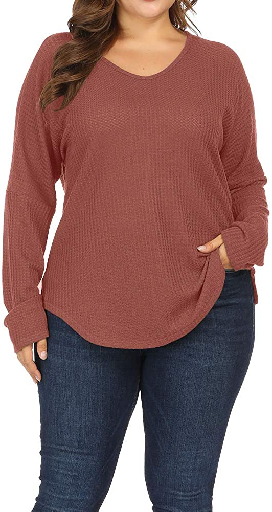 Allegrace Women Plus Size Lightweight Knit Sweaters Shirt Long Sleeve Blouse Pullover Top 