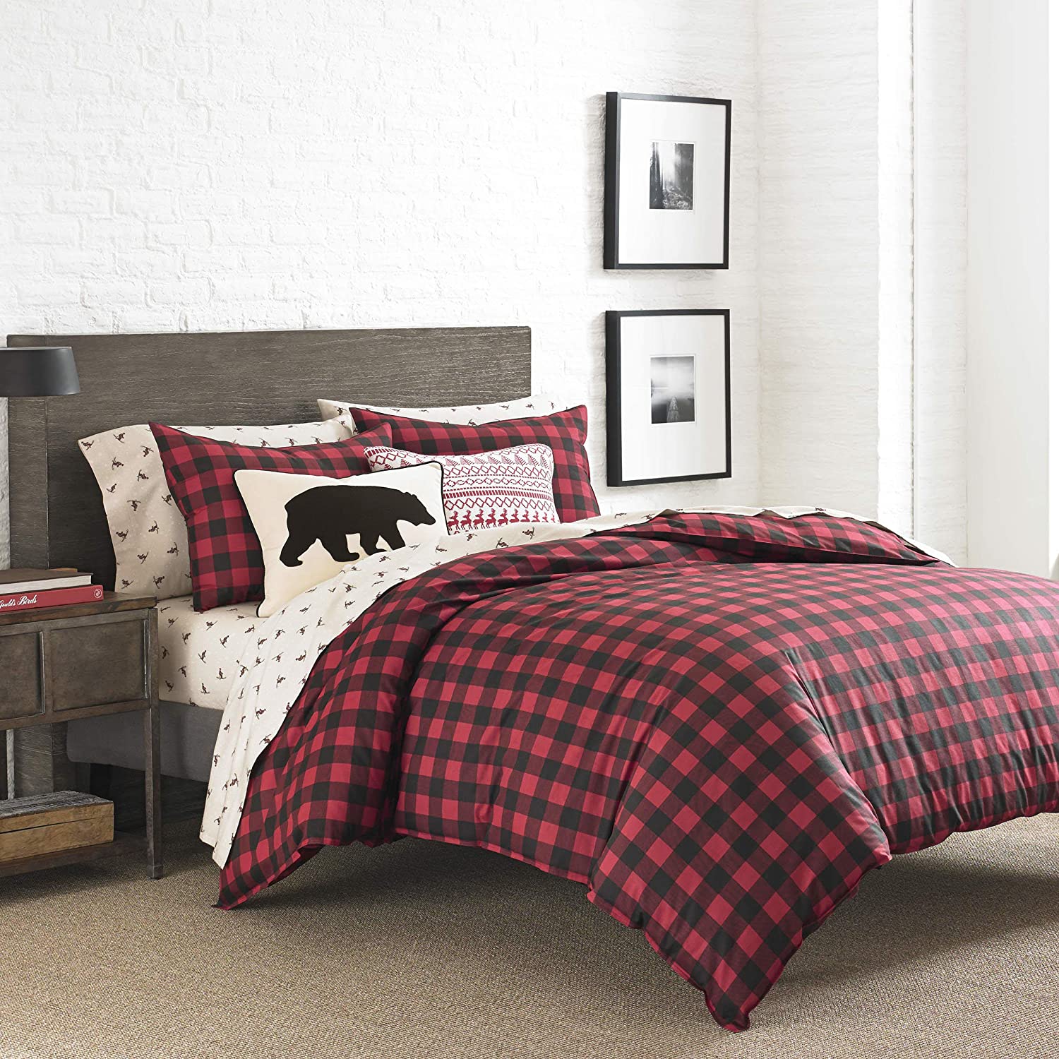 Eddie Bauer Plaid to Print Reversible Alder Collection 3-Piece Bedding Set Charcoal Full/Queen 100% Cotton Soft and Cozy Premium Quality Comforter with Matching Shams 