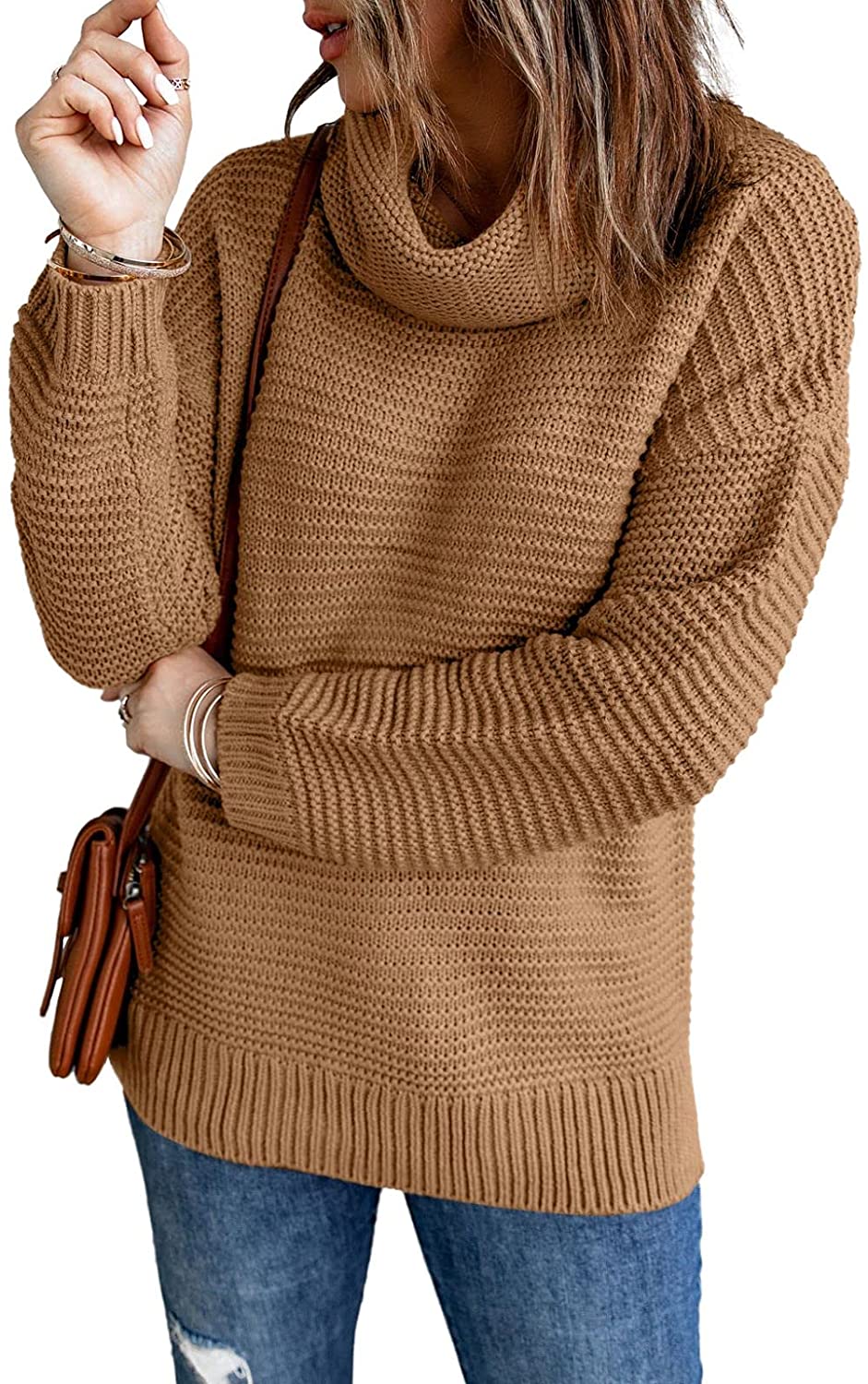 ZKESS Women Casual Loose Baggy Fit Turtle Neck Sweater Pullover