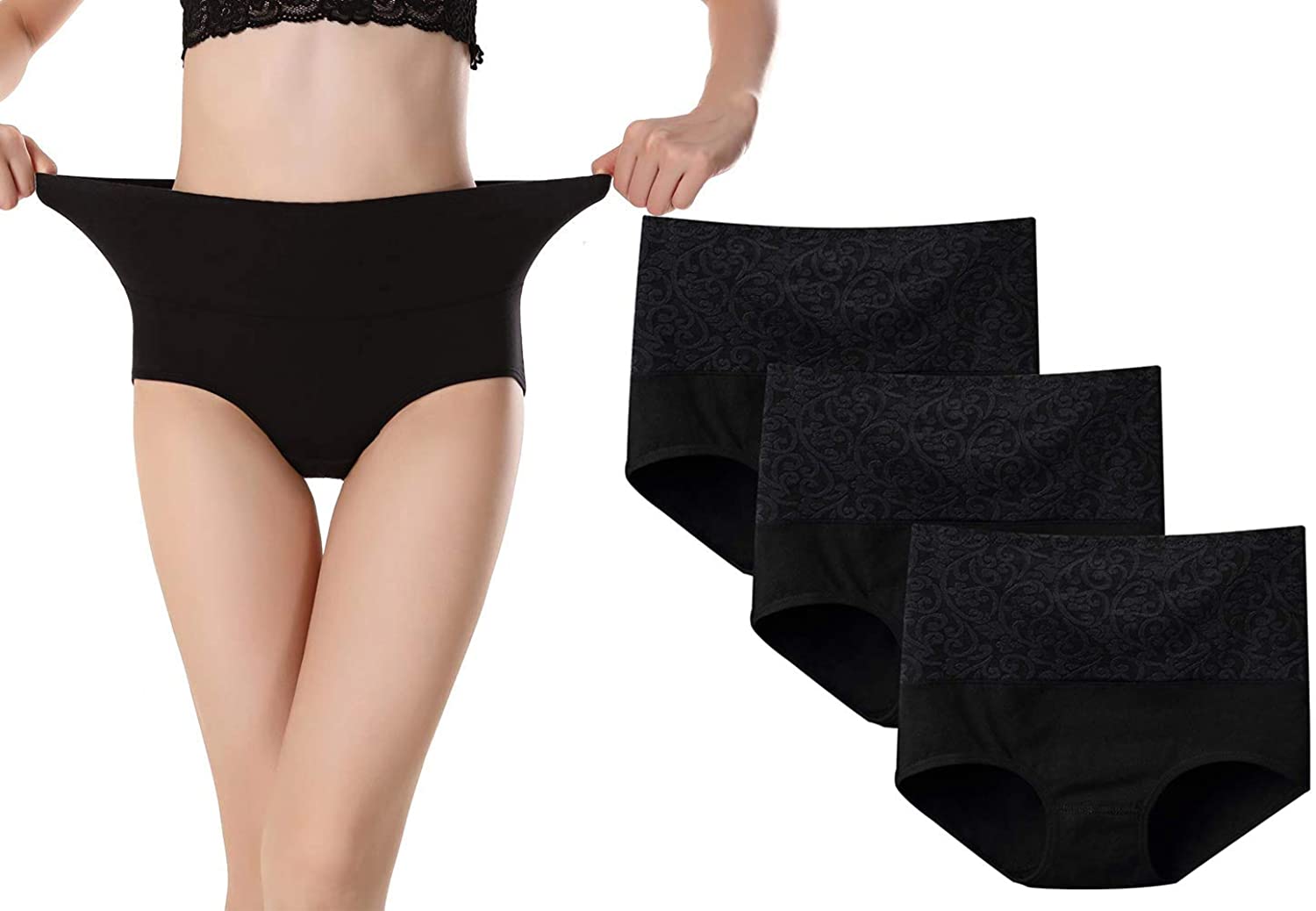Riozz Women's High Waisted Cotton Underwear Tummy Control Briefs