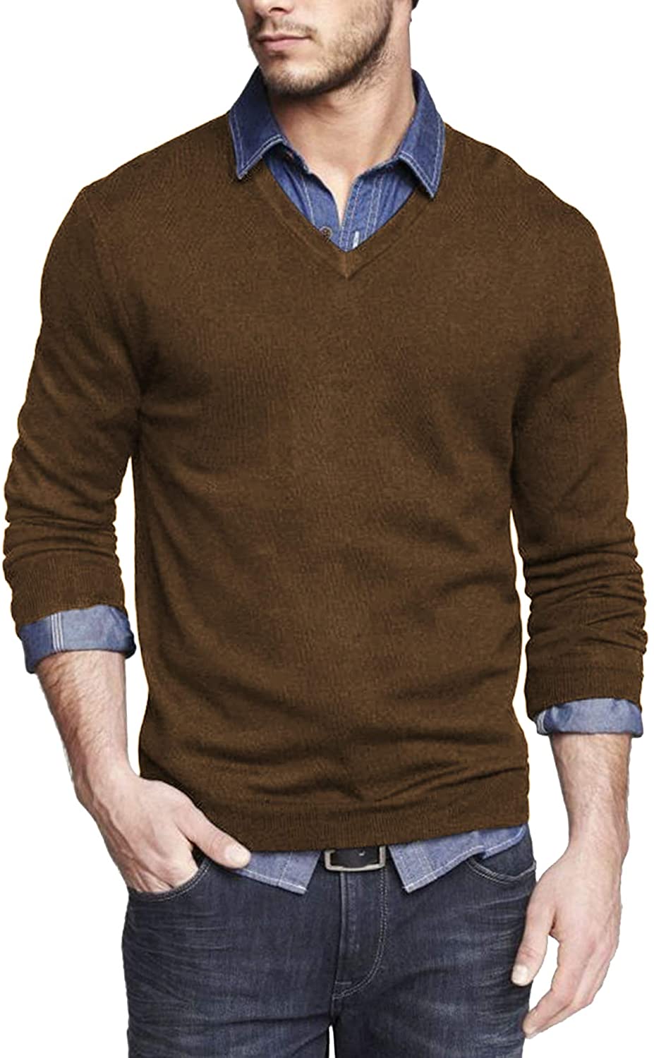 COOFANDY Men Casual V Neck Sweater Ribbed Knit Slim Fit Long Sleeve Pullover Top 