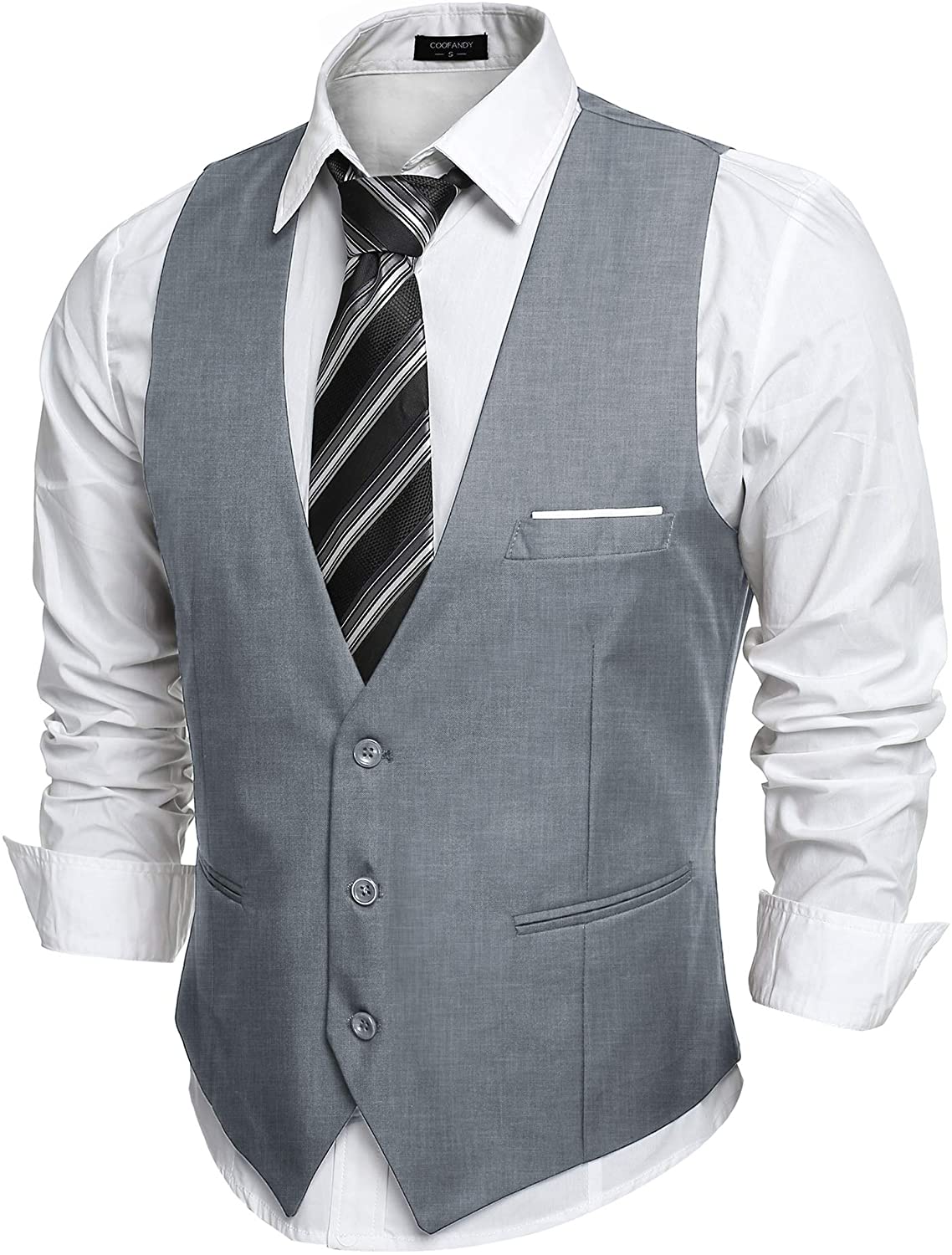 COOFANDY Men's V-Neck Sleeveless Slim Fit Jacket Casual Suit Vests