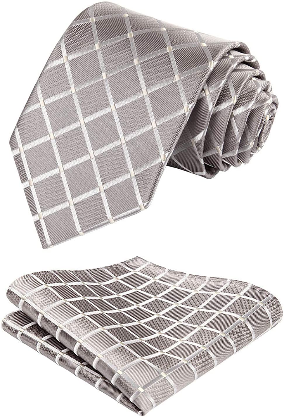 HISDERN Plaid Tie Handkerchief Woven Classic Stripe Mens Necktie & Pocket Square Set 