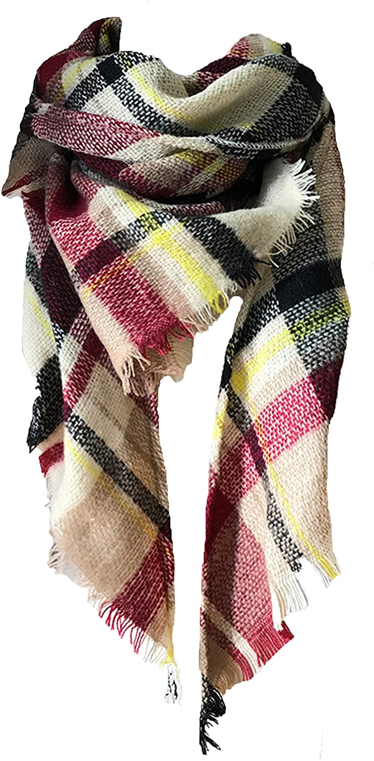 Wander Agio Womens Warm Long Shawl Wraps Large Scarves Knit Cashmere Feel  Plaid