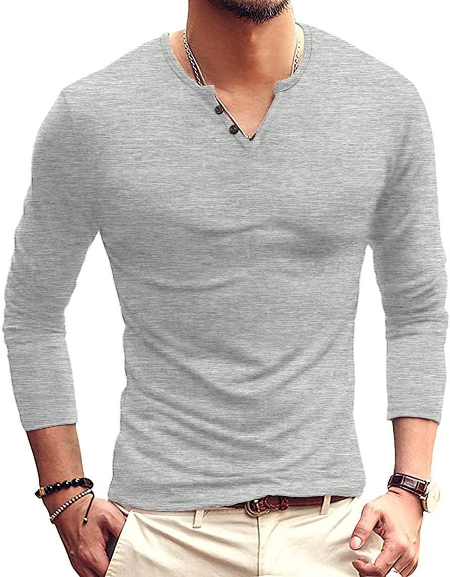 NUOKESASI Men's Casual Slim Fit Basic Henley Short/Long Sleeve Cotton Fashion T-Shirt 