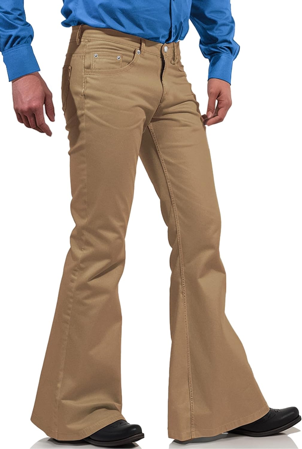 Men's 60s 70s Outfits Corduroy Slim Bell Bottom Pants Stretch Fit Jeans  Comfort Flares Retro Leg Pants